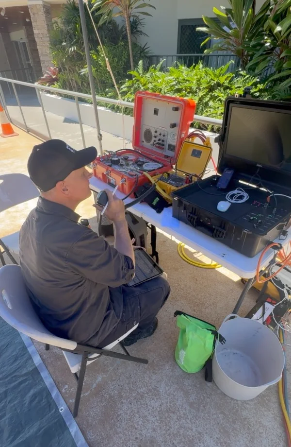 Fire Tanks Australia technician operating advanced monitoring equipment for contamination diving services.